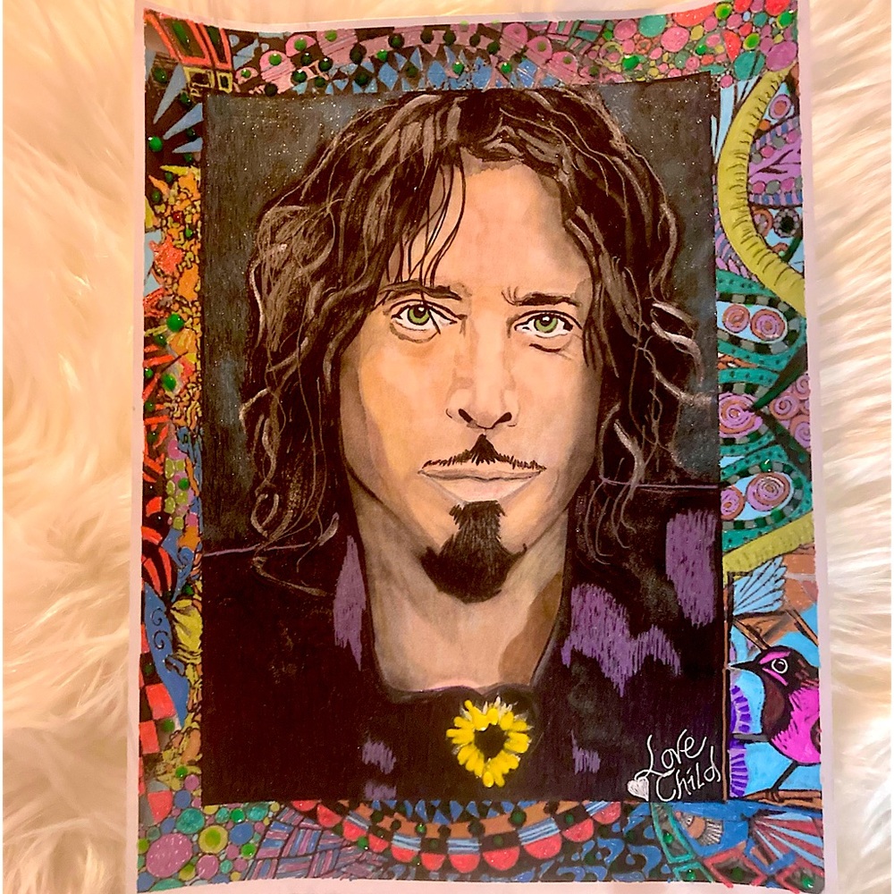 Original mixed media art Chris Cornel boho neon style